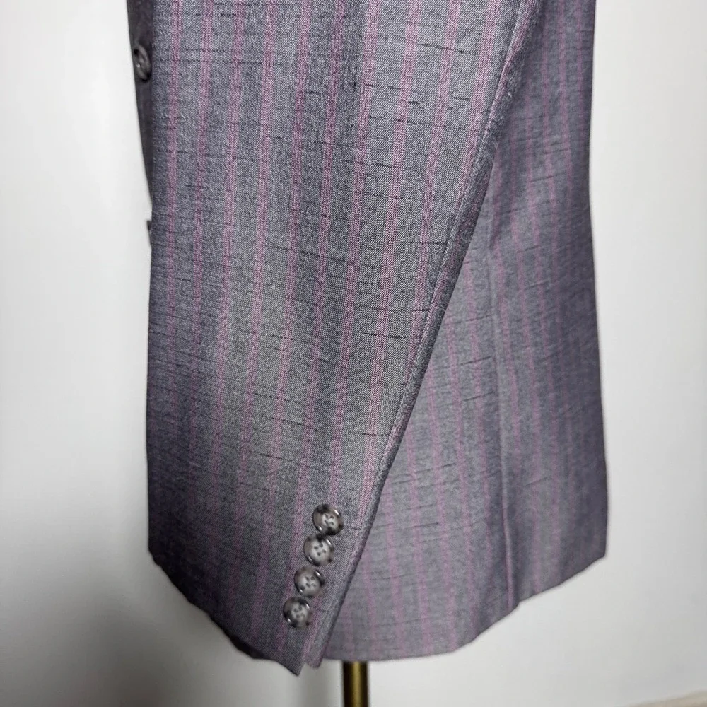 Gino Cappeli Blazer Mens 40S Purple Pinstripe Double Breasted Peak Lapel Vintage